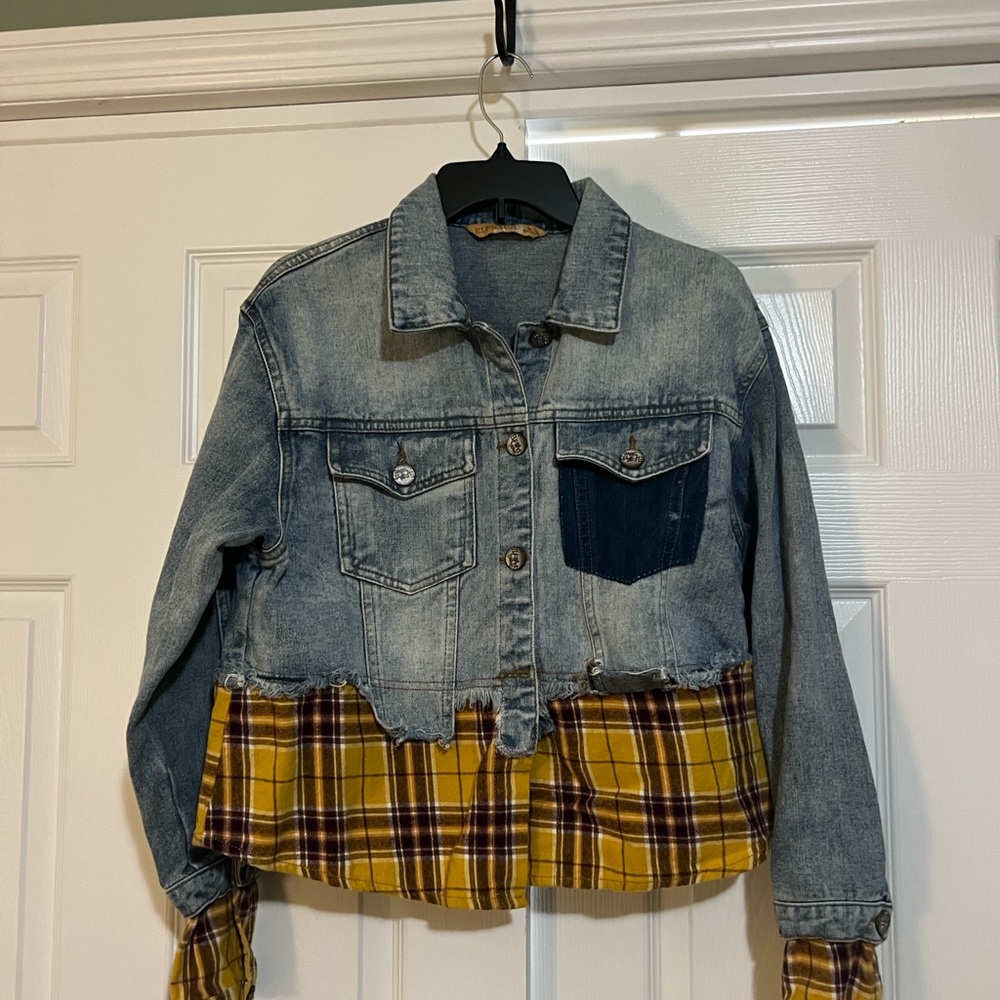 Plaid Accent Denim Jacket